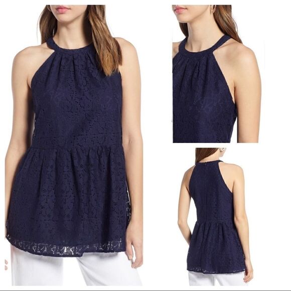 Halogen Lace Peplum Halter Top - Picture 1 of 8
